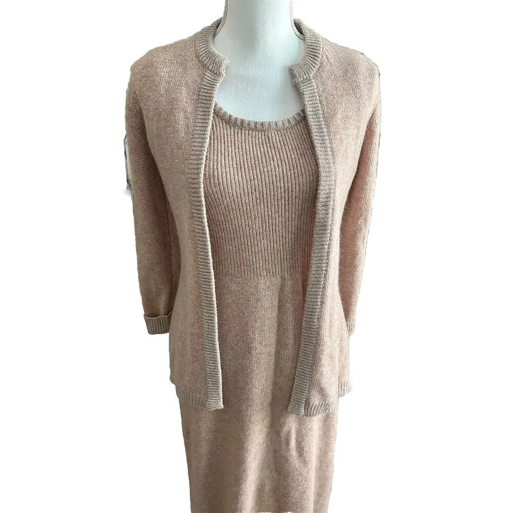ANNE FOGARTY Vintage 1970s Metallic Knit Sweater Maxi Dress and Cardigan Set MED